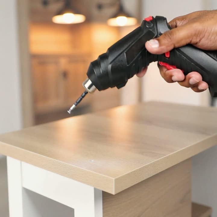 Driving a screw into a cabinet